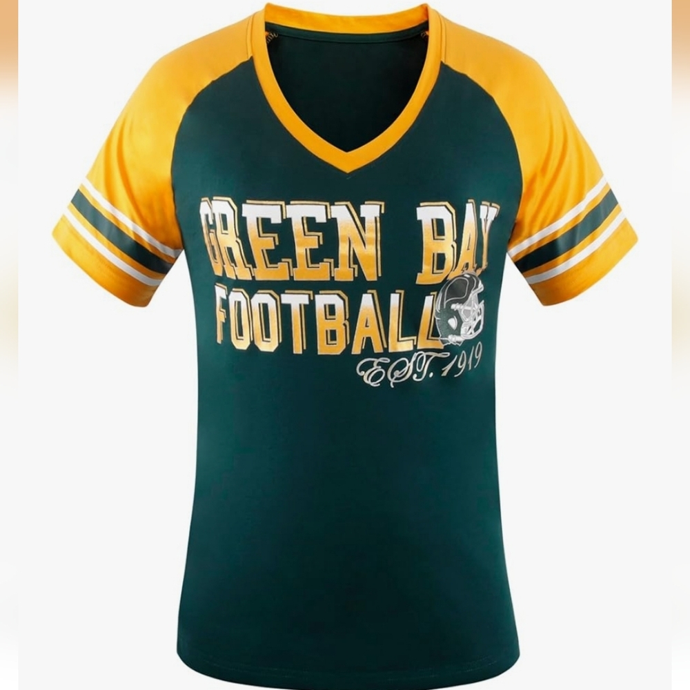 Womens Football Fans Athletic City Raglan T-Shirts - Green & Yellow